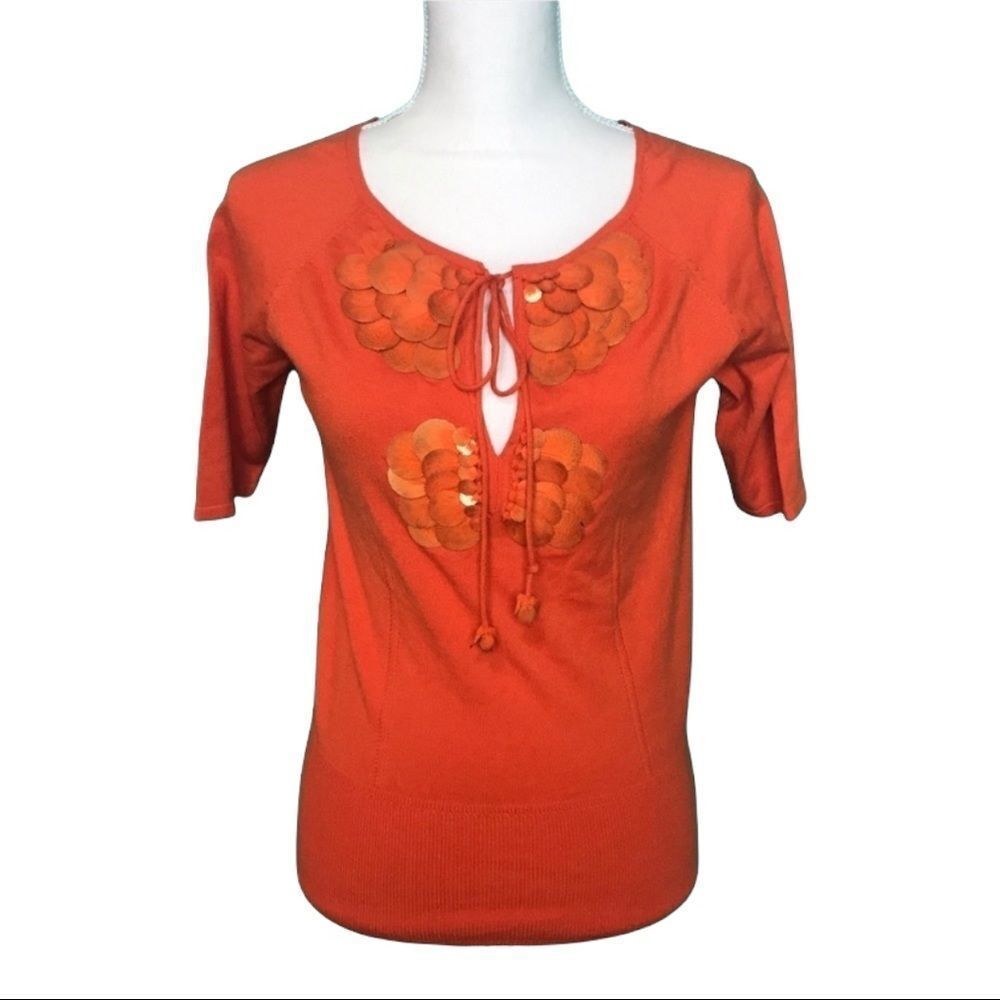 Milly of NY Front Tie Keyhole Embellished Top Medium